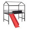 NicBex Twin Size Bunk Bed Classic House Shape Loft Bed Metal Bed Frame with Blackboard, Guardrails, Slide and Ladder, No Box Spring Required - 3 of 4