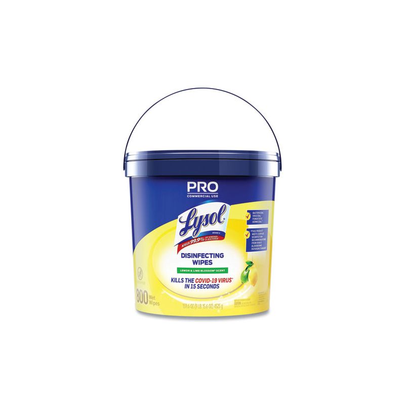 LYSOL Brand Professional Disinfecting Wipe Bucket, 1-Ply, 6 x 8, Lemon and Lime Blossom, White, 800 Wipes, 1 of 8