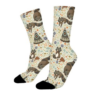 Family Of Wild Raccoons Women Printed Crew Socks Funny Funky Socks Soft Polyester Novelty Gifts for Artists Men - 1 of 1