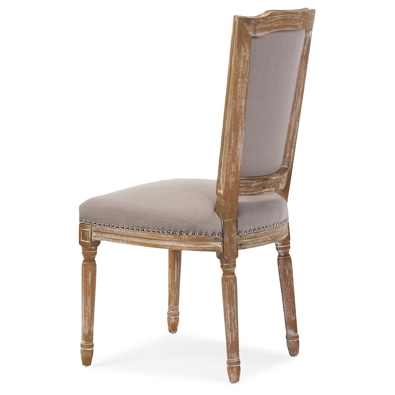 Estelle Chic Rustic French Country Cottage Weathered Oak Beige Fabric Button-tufted Upholstered Dining Chair - Baxton Studio, 5 of 9
