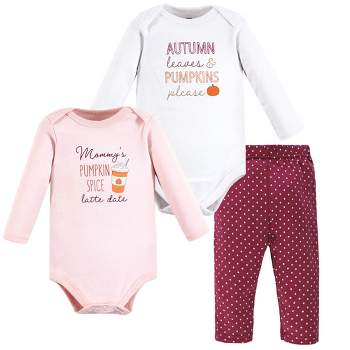 Hudson Baby Infant Girl Cotton Bodysuit and Pant Set, Pumpkin Spice Date