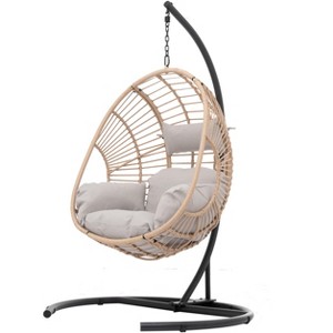 CAVINAS Outdoor Egg Swing Chair for Patio,High Quality Wicker Chair,Hammock Swing Chair for Patio,Living Room&Balcony,400LBS Capacity - 1 of 4