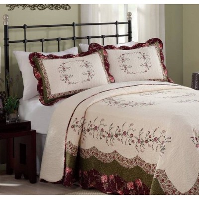 Queen White Cotton Reversible Bedspread with Embellished Edges