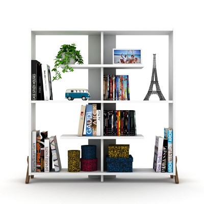 VYNXARIA Industrial Wood Frame Etagere Bookcase - 6-Shelf Open Back Bookshelf for Modern Offices and Living Rooms, Walnut/White