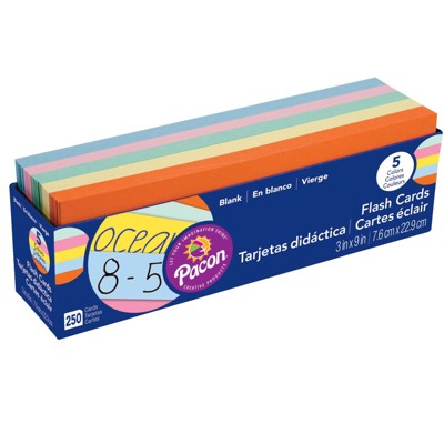 Pacon Blank Flash Cards, Assorted Colors, 3 x 9 Inches, pk of 250
