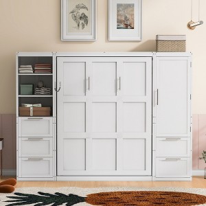 Queen Size Murphy Bed Wall Bed with Closet, Drawers and Shelves-ModernLuxe - 1 of 4