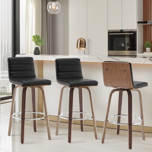 Bekrvio 26"/29" Swivel Bar Stools Set of 1/2/3/4, Faux Leather Upholstered Counter Chairs with Wood Legs, Mid-Century Seating for Kitchen Island - 1 of 4