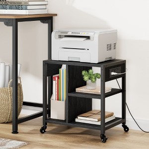 3-Tier Rolling Printer Stand with Built-In Power Outlets and USB Ports, Utility Storage Cart – Printer Cart with Storage Shelves for Home and Office - 1 of 4