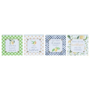 Transpac Small MDF Lemon Tabletop Box Sign Set of 4 Spring Home Decorations - 1 of 1