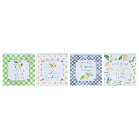 Transpac Small MDF Lemon Tabletop Box Sign Set of 4 Spring Home Decorations - image 1 of 1