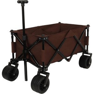 RISOKEYS Heavy-Duty 300lbs Capacity Folding Wagon Cart with Removable Waterproof Cover,for Beach Camping, All-Terrain Collapsible Cart,Brown - 1 of 4