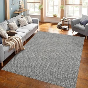 Machine Washable Printed Braided Texture Area Rug, Non-Slip Low-Pile Indoor Carpet for Living Room, Bedroom, Entryway - Durable Rustic Home Decor - 1 of 4