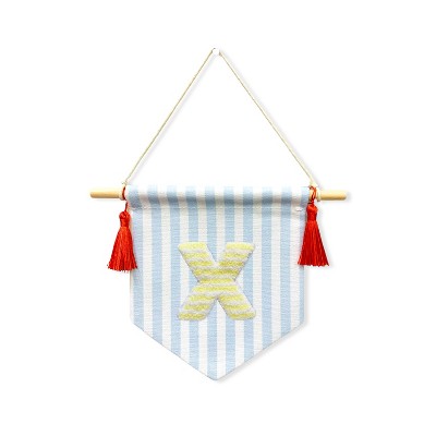 Ramus & Co. "A B C" Blue Striped Create-Your-Own Banner with Red Tassels and Chenille Letter Patch