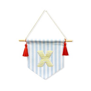 Ramus & Co. 'A B C' Blue Striped Create-Your-Own Banner with Red Tassels and Chenille Letter Patch - 1 of 3