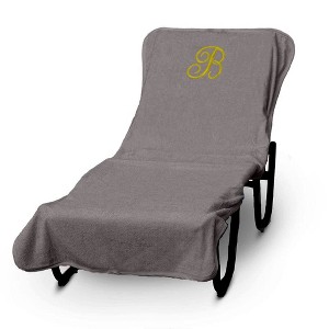 BC BARE COTTON Luxury Hotel & Spa Monogrammed Pool Chaise Lounge Cover, Standard Size 90" X 29" - Gray - Gold Script - 1 of 1