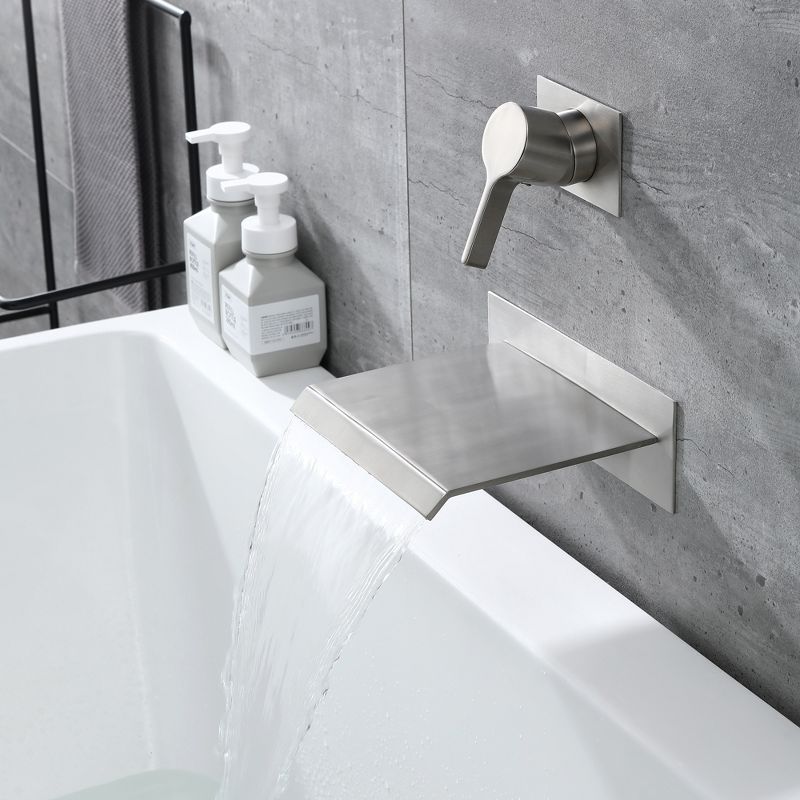 Sumerain Waterfall Wall Mount Tub Filler Brushed Nickel with Valve Single Two Handle, High Flow Rate, 5 of 13