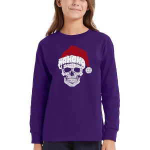 LA Pop Art Santa Skull - Girl's Word Art Long Sleeve T-Shirt - 1 of 4