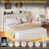Full/Queen Size Floating Bed Frame with RGB LED Lights & Charging Station - Upholstered Suspended Bed, Storage Headboard, No Box Spring Needed - 4 of 4