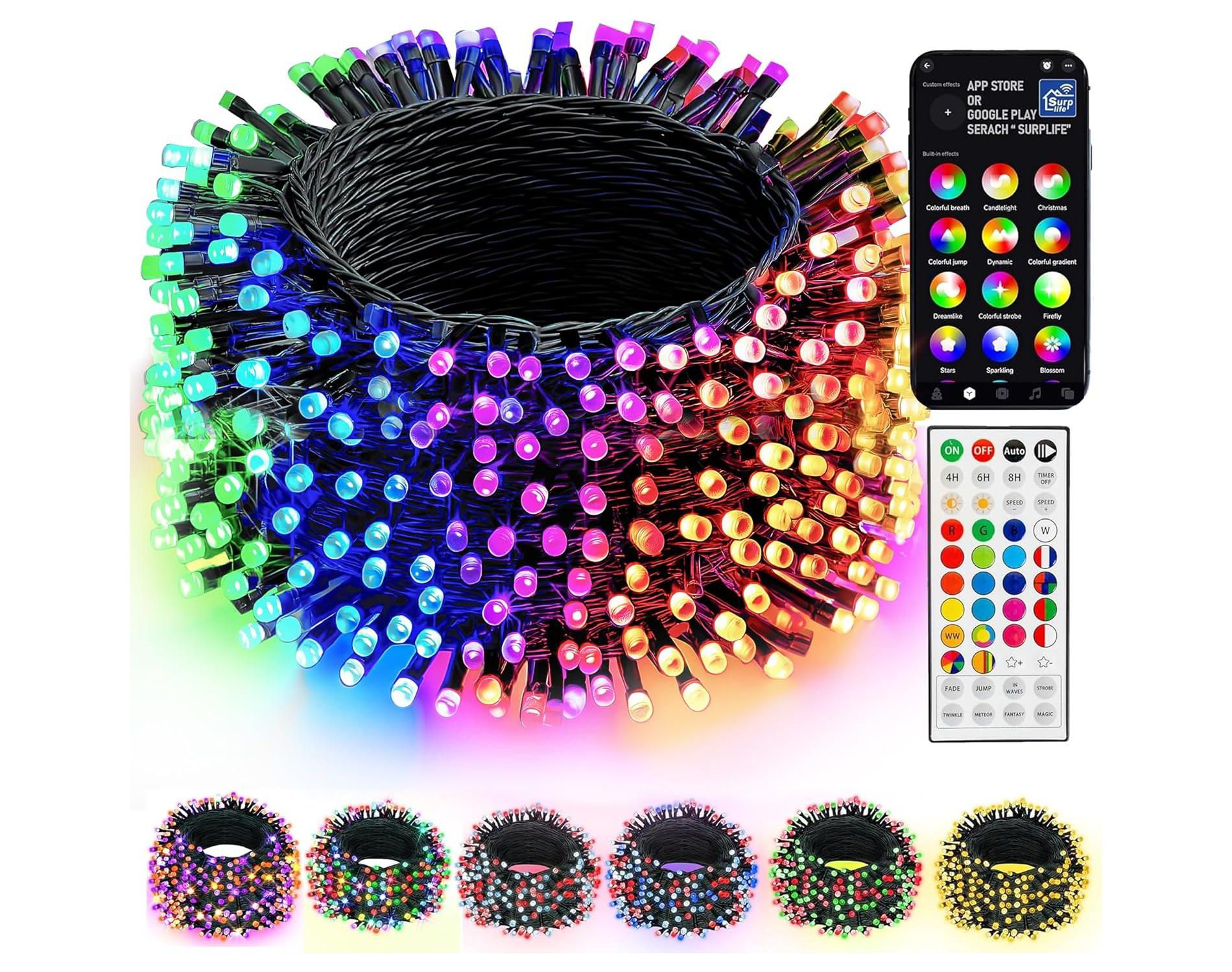 FAAYFIAN 66 ft Smart Color-Changing Christmas String Lights, RGB Outdoor Lights with App & Remote, Music Sync