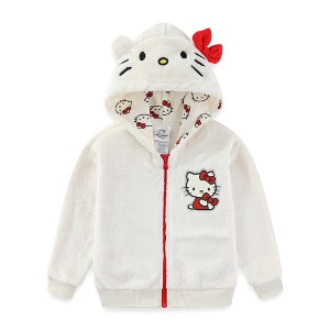 Hello Kitty Sanrio Girls Zip Up Coral Fleece Hoodie with Ears and Bow for Big Kids - 1 of 4