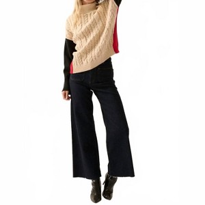 Women's Color Block Turtle Neck Cable Knit Sweater - PROMESA - 1 of 2