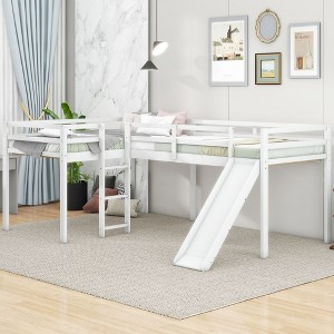 NicBex Twin Size Bunk Bed L-Shaped Loft Bed Wooden Bed Frame with Slide, Ladder and Full Length Guardrail, No Box Spring Required, White - 1 of 4