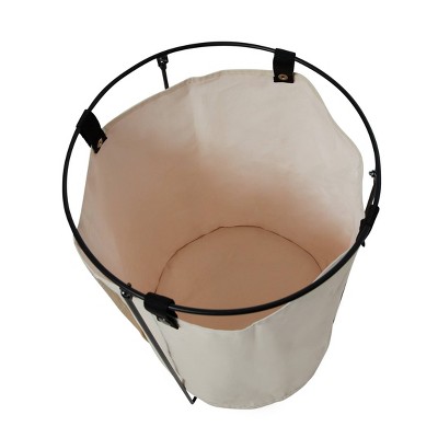 Natural Canvas and Black Metal Frame Laundry Hamper