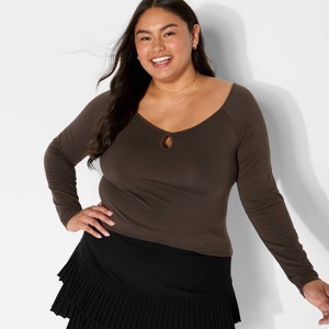 Women's Slim Fit Long Sleeve Keyhole T-Shirt - Wild Fable™ - 1 of 3