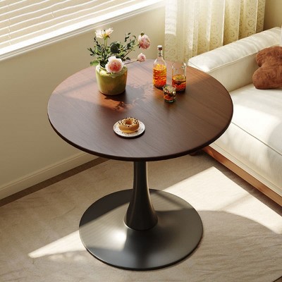 24" Modern Round Dining Table, Black Tulip Kitchen Table with MDF Top and Metal Pedestal Base, Small Coffee Table for Living Room-The Pop Home