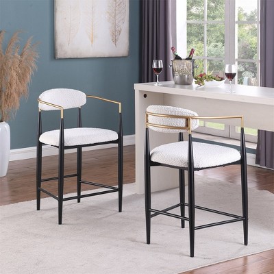 Dining Chairs Set Of 2 Mid Century Modern Counter Height Bar Stools Cushioned Backrest Seat Armrest Chairs For Restaurants Living Rooms Bedrooms