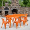 Flash Furniture Commercial Grade 31.5" x 63" Rectangular Metal Indoor-Outdoor Table Set with 6 Arm Chairs - 2 of 4