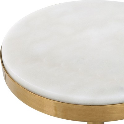 Petite Round White Marble and Gold Drink Table