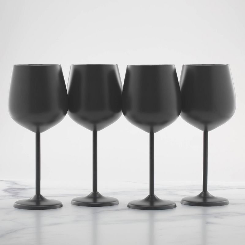 Cambridge Silversmiths Set of 4 18oz Stainless Steel Wine Glasses Black, 1 of 4