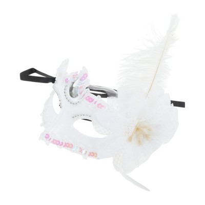 Unique Bargains Ostrich Feather Half Face Party Mask White 1 Pc
