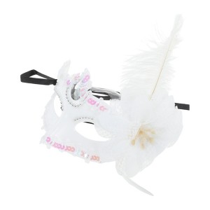 Unique Bargains Ostrich Feather Half Face Party Mask White 1 Pc - 1 of 4