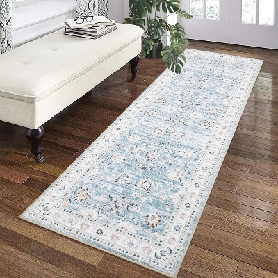 Acekool Vintage Runner Rug - 2x6 Washable Oriental Rug in Distressed Blue