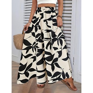 Women's Summer Casual Floral Print Maxi Skirt Elastic Waist A-Line Flowy Swing Elegant Office Long Skirt - 1 of 4