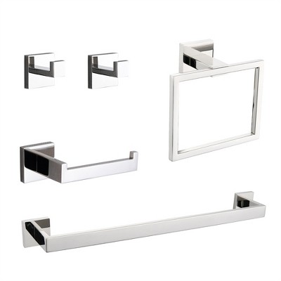OUTSUPPLY 5-Piece Stainless Steel Bathroom Set, Modern Towel Bar + Ring + Hooks + Toilet Paper Holder