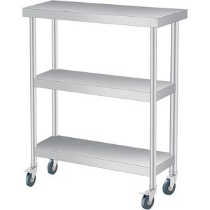 Stainless Steel Work Table, 3-Tier Commercial Utility Prep Table for Restaurant, Garage, Laundry, Indoor Outdoor, Silver - 1 of 4