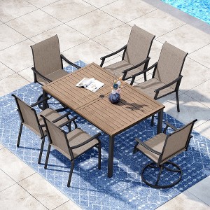 Captiva Designs 7pc Outdoor Patio Black Steel Dining Table & Brown Textilene Arm Chairs - 1 of 4
