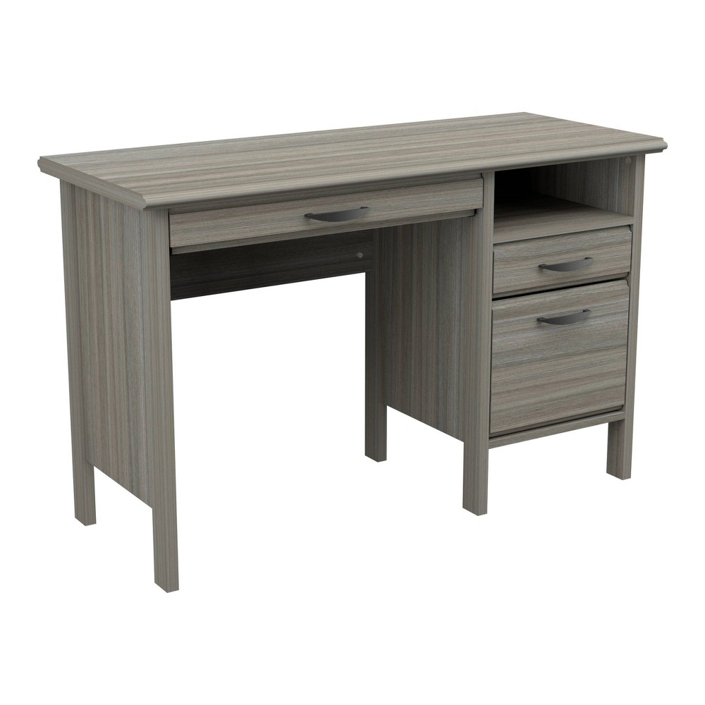 47" Computer Desk Smoked Oak - Inval: Home Office Furniture with Keyboard Tray & File Storage