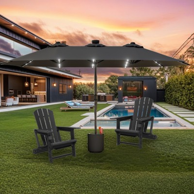 Syemin Patio Seating 3 Piece Set with Adirondack Lounge Chair Black Frog Chair 2 Piece Plus Double Ended Parasol