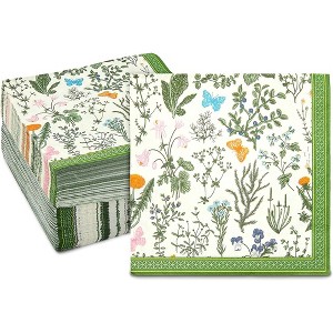 Sparkle and Bash 150 Pack Floral Paper Napkins for Garden Party, Picnics, Weddings & Outdoor Celebrations, Green Botanical Herb (6.5 In) - 1 of 4