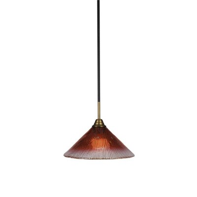 Toltec Lighting Paramount 1 - Light Pendant in  Matte Black/Brass with 12" Raspberry Crystal Shade