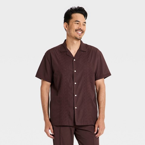 Мужские рубашки Goodfellow & Co Men's Short Sleeve Vacay Embroidered Button-Down Shirt - Goodfellow & Co™ Brown XL