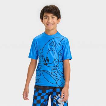 Boys' Sonic the Hedgehog Short Sleeve Fictitious Character Rash Guard Swimsuit Top - Blue