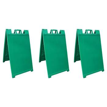 Plasticade Signicade Plastic 36 x 24 Inch Face A-Frame Plain Double-Sided Portable Folding Sidewalk Sign with 4 Fill Holes, Green (3 Pack)