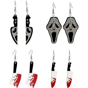 Gothic Punk Halloween Earrings - Spooky Dangle Acrylic Earrings with Skeleton, Skull, Ghost, Bat, Pumpkin, Knife & Cat Designs for Women - 1 of 3