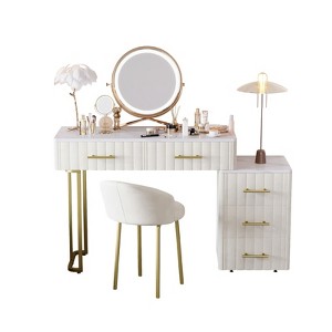 AZL1 Life Concept Vanity Table Adjustable Storage with Upholstery 5 Drawers Adjustable Storage Padded Chair for Bedroom, Beige, 17.5"*16.3"*16.1" - 1 of 4