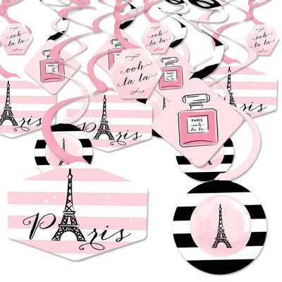 Big Dot of Happiness Paris, Ooh La La - Paris Themed Baby Shower or Birthday Party Hanging Decor - Party Decoration Swirls - Set of 40